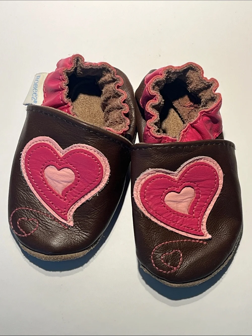 Robeez Dark Brown and Pink Heart Baby Soft-Soled Shoes